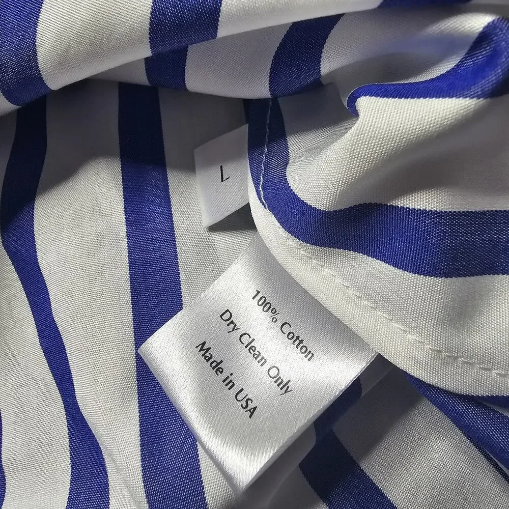 Usonia Womens White Blue Vertical Stripe 100% Cotton 3/4 Sleeve Blouse Size L - Picture 11 of 11